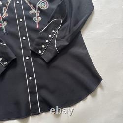 Vintage 70's H BAR C Western Shirt Black Embroidered