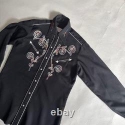 Vintage 70's H BAR C Western Shirt Black Embroidered