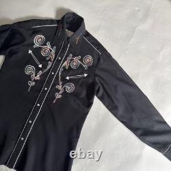 Vintage 70's H BAR C Western Shirt Black Embroidered