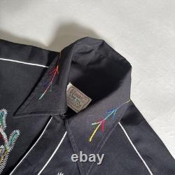 Vintage 70's H BAR C Western Shirt Black Embroidered