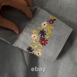 Vintage 70's Levi's Embroidered Chambray Shirt Orange Tab Western Pearl Snap L