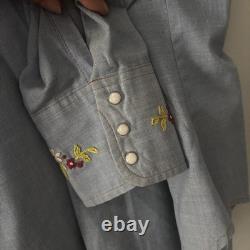 Vintage 70's Levi's Embroidered Chambray Shirt Orange Tab Western Pearl Snap L