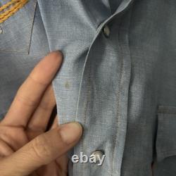 Vintage 70's Levi's Embroidered Chambray Shirt Orange Tab Western Pearl Snap L