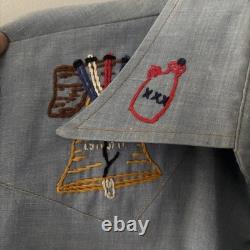 Vintage 70's Levi's Embroidered Chambray Shirt Orange Tab Western Pearl Snap L