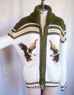 Vintage 70 s Unisex Cowichan Sz M-L Eagle Knitted Zip Cardigan Sweater Canada