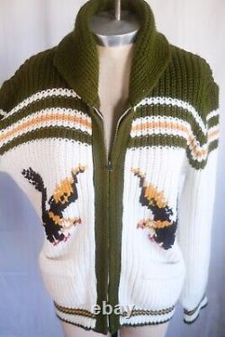 Vintage 70 s Unisex Cowichan Sz M-L Eagle Knitted Zip Cardigan Sweater Canada