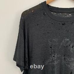 Vintage 70s 80s Paper Thin Distressed Trashed Solid Black T Shirt Size Large
