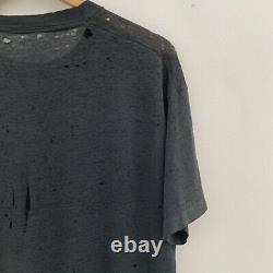 Vintage 70s 80s Paper Thin Distressed Trashed Solid Black T Shirt Size Large