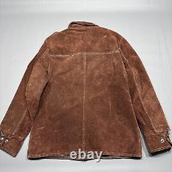Vintage 70s 80s Suede Genuine Leather Trucker Jacket Brown Mens Size L