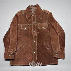 Vintage 70s 80s Suede Genuine Leather Trucker Jacket Brown Mens Size L