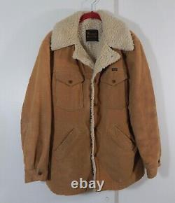 Vintage 70s 80s WRANGLER coat faux sherpa corduroy cotton pockets brown LARGE