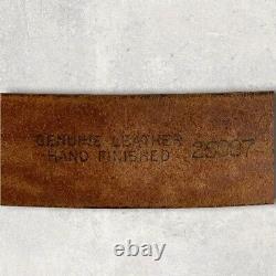 Vintage 70s Belt Handmade Brown Leather Western Belt Tigers Eye Buckle Size L