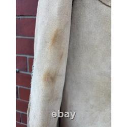Vintage 70s Buckskin Suede Fringe Jacket Lace Up Western Boho Tan Size 46 XL USA