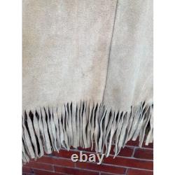 Vintage 70s Buckskin Suede Fringe Jacket Lace Up Western Boho Tan Size 46 XL USA