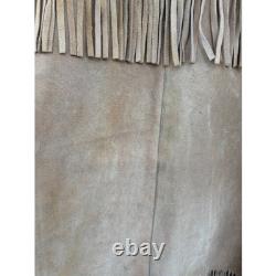 Vintage 70s Buckskin Suede Fringe Jacket Lace Up Western Boho Tan Size 46 XL USA