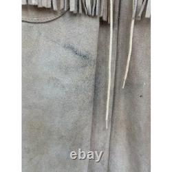 Vintage 70s Buckskin Suede Fringe Jacket Lace Up Western Boho Tan Size 46 XL USA