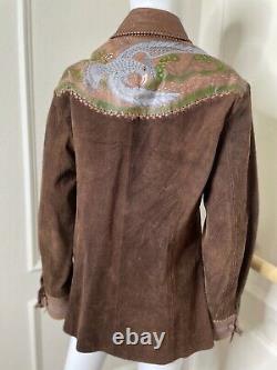Vintage 70s CHAR Santa Fe Painted Leather Jacket Western Hippy Festival Bird LG