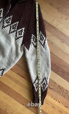 Vintage 70s Cardigan Sweater Hand Knit Retro Western Cowichan Wool Blend Mens L