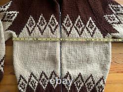 Vintage 70s Cardigan Sweater Hand Knit Retro Western Cowichan Wool Blend Mens L