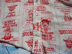 Vintage 70s H BAR C Ranchwear Old Wanted Sign All Over Print Western Shirt