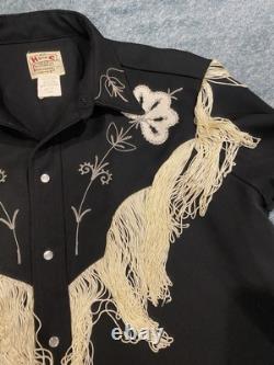 Vintage 70s H Bar C California Ranchwear Fringe Western Cowboy Shirt Size 17