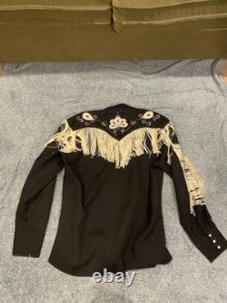 Vintage 70s H Bar C California Ranchwear Fringe Western Cowboy Shirt Size 17