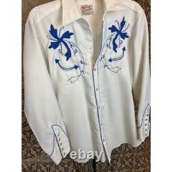 Vintage 70s H Bar C California Ranchwear Western Embroidered Cowboy Shirt -XL
