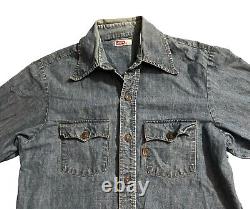 Vintage 70s Levis Orange Tab Denim Chore Work Shirt Mens L USA Made Metal Button