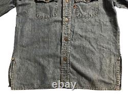 Vintage 70s Levis Orange Tab Denim Chore Work Shirt Mens L USA Made Metal Button