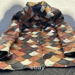 Vintage 70s Patchwork Fish scale Leather Jacket the Tannery Montgomery Ward B