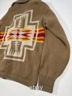 Vintage 70s Pendleton Shawl Cardigan Sweater Large Wool Western Aztec Native