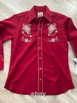 Vintage 70s Portland model HBarC Embroidered Western Shirt 16.5 Red NWOT