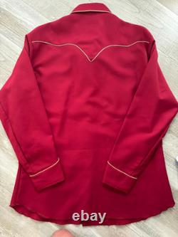 Vintage 70s Portland model HBarC Embroidered Western Shirt 16.5 Red NWOT