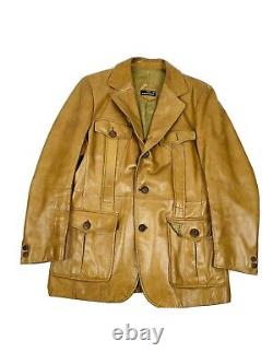 Vintage 70s Rockabilly Mens Large 42 Distressed Leather Western Jacket Brown