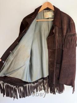 Vintage 70s Suede Fringe Jacket Western Boho Leather Coat University Skaq Sz L