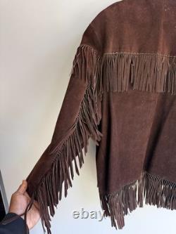 Vintage 70s Suede Fringe Jacket Western Boho Leather Coat University Skaq Sz L