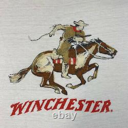 Vintage 70s Winchester Rifle logo ringer T-Shirt Gun NRA sz Large Single Stitch