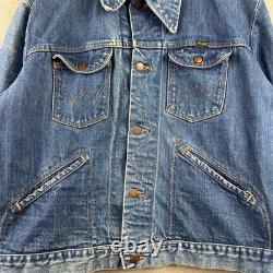 Vintage 70s Wrangler Denim Jacket Mens Blue Made in USA Western Trucker Coat XL