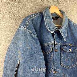 Vintage 70s Wrangler Denim Jacket Mens Blue Made in USA Western Trucker Coat XL