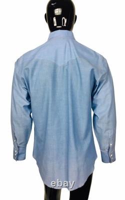 Vintage 70s Wrangler Western Rockabilly Men's Blue Pearl Snap Front Shirt Large