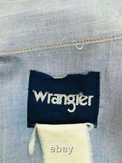 Vintage 70s Wrangler Western Rockabilly Men's Blue Pearl Snap Front Shirt Large