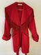 Vintage 80's DONNYBROOK Red Suede Fringe Jacket Lg Oversized Wool Coat Belted