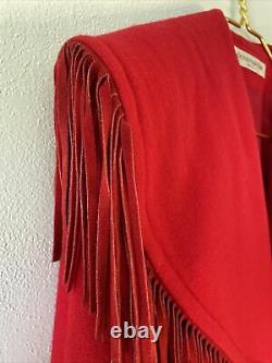 Vintage 80's DONNYBROOK Red Suede Fringe Jacket Lg Oversized Wool Coat Belted