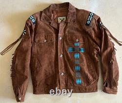 Vintage 80s 90s Adler Leather Beaded Fringe Jacket Western Large
