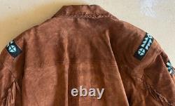 Vintage 80s 90s Adler Leather Beaded Fringe Jacket Western Large