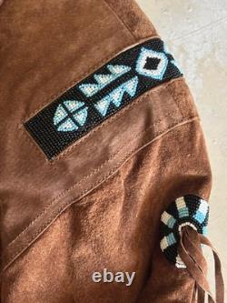 Vintage 80s 90s Adler Leather Beaded Fringe Jacket Western Large
