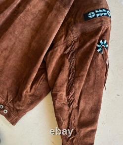 Vintage 80s 90s Adler Leather Beaded Fringe Jacket Western Large