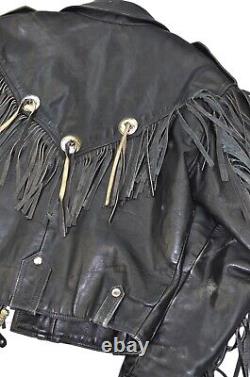 Vintage 80s 90s Fringe Leather Men's Cowboy Biker Moto Retro Jacket Size L