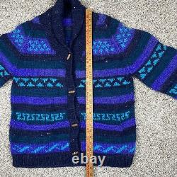 Vintage 80s Boho Hand Knit 100% Wool Cardigan Cowichan Sweater Size Large