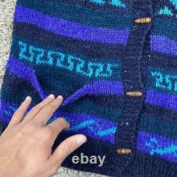 Vintage 80s Boho Hand Knit 100% Wool Cardigan Cowichan Sweater Size Large